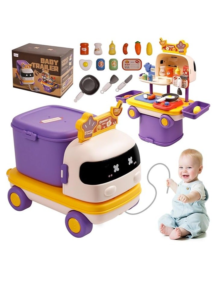 Arabest 2 in 1 Kitchen Playset Truck Toy for Toddlers 1-3,Pretend Cooking Food Accessories Kitchen Tools Set for Kids with Play Pots,Big Pull Truck for Toddler Age 3-5 4-8 Birthday Xmas Gifts for Boys Girls - Image 1