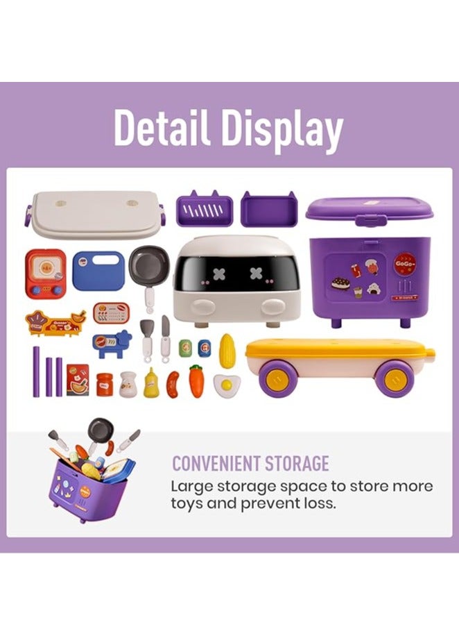 Arabest 2 in 1 Kitchen Playset Truck Toy for Toddlers 1-3,Pretend Cooking Food Accessories Kitchen Tools Set for Kids with Play Pots,Big Pull Truck for Toddler Age 3-5 4-8 Birthday Xmas Gifts for Boys Girls - Image 5