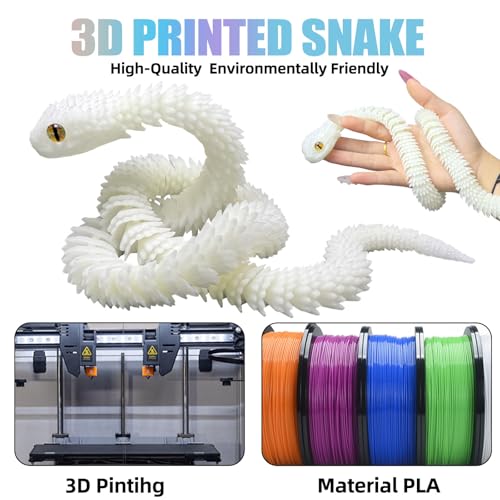 Binvin 3D Printed AnimalsSnake Viper3D Printed Snake Toys Articulated Snake 3D Printed Animals Animal Model Ornaments Creative Funny Toy Festival Gift for Frends Black Blue 24Inch - Image 5