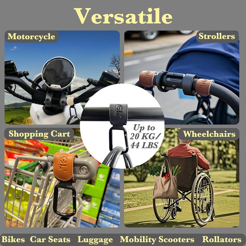 FYGL Stroller-Hooks - Adjustable Stroller Carabiner Clips, Universal Stroller Clips and Hooks for Parents and Travelers - Ideal Stroller Accessories for Shopping, Travel, and Baby Gear - Apricot 2Pack - Image 2