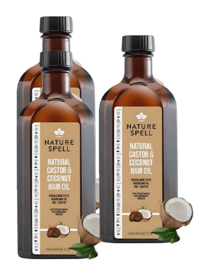 Nature Spell 3 Pieces Natural Castor And Coconut Hair Oil For All Hair Types 150ml - Image 1