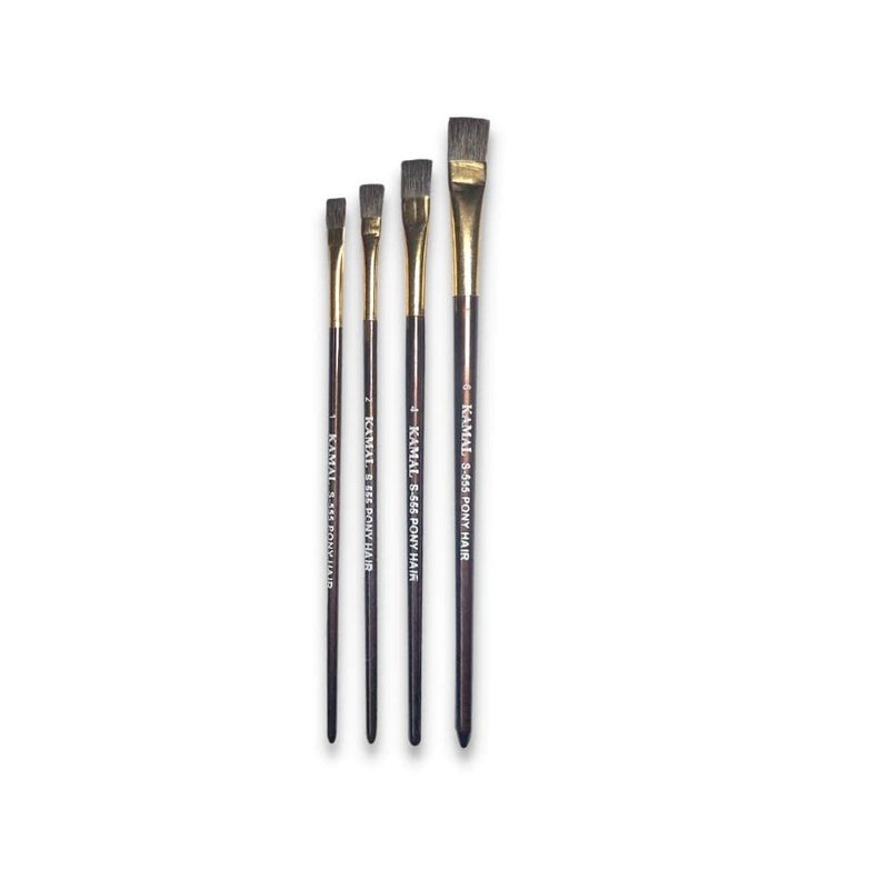 KAMAL Flat Golden Black Synthetic Hair Taklon Paint Brushes for Oil, Nail, Artist Acrylic Painting - Handle :- Black Set of 4 - Image 1