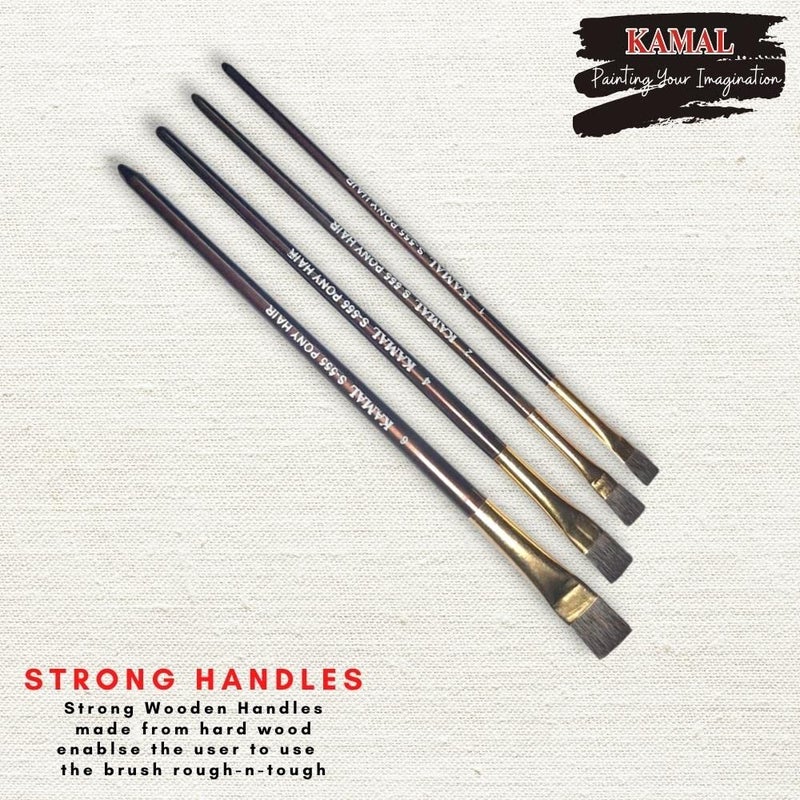KAMAL Flat Golden Black Synthetic Hair Taklon Paint Brushes for Oil, Nail, Artist Acrylic Painting - Handle :- Black Set of 4 - Image 2