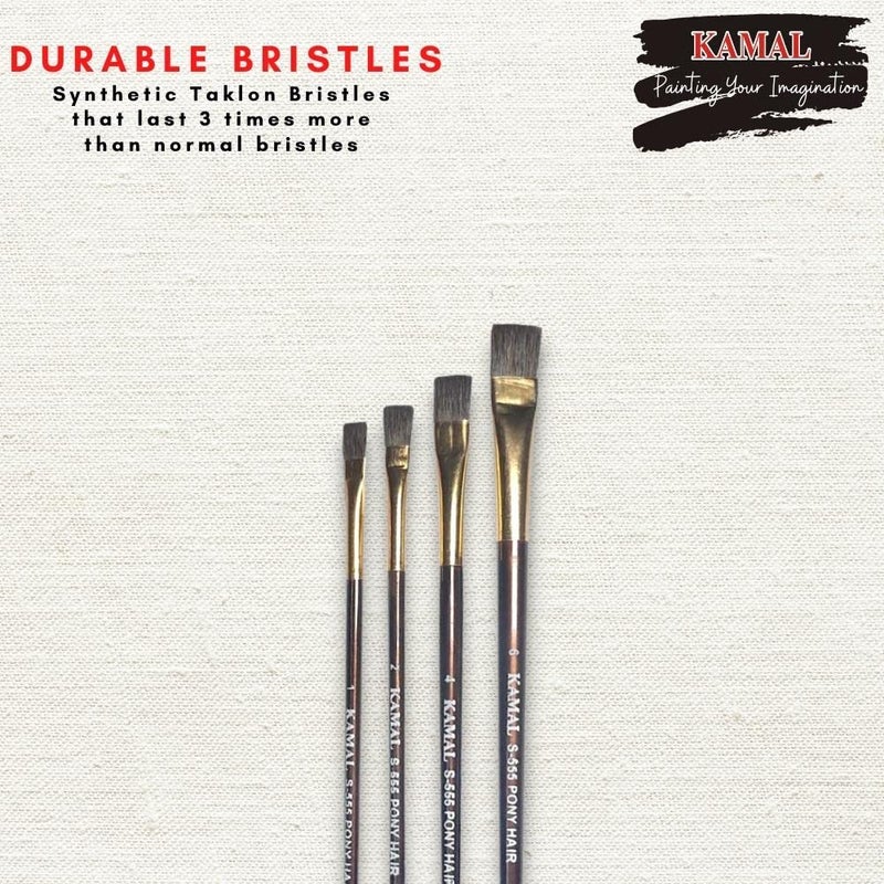 KAMAL Flat Golden Black Synthetic Hair Taklon Paint Brushes for Oil, Nail, Artist Acrylic Painting - Handle :- Black Set of 4 - Image 3