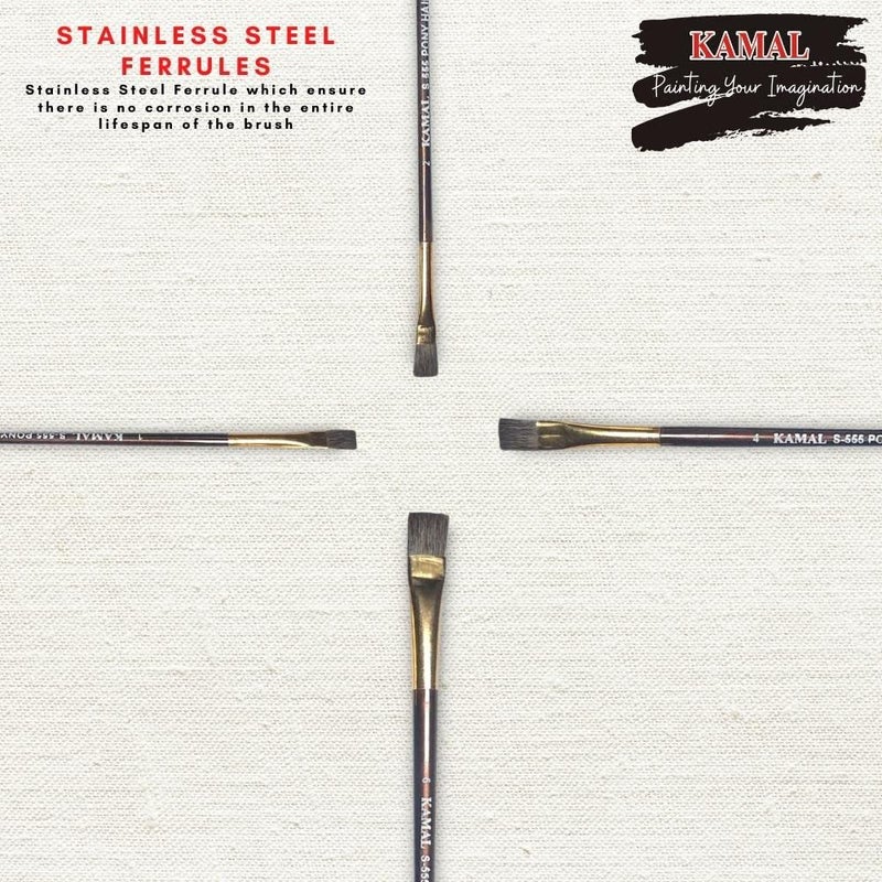 KAMAL Flat Golden Black Synthetic Hair Taklon Paint Brushes for Oil, Nail, Artist Acrylic Painting - Handle :- Black Set of 4 - Image 4