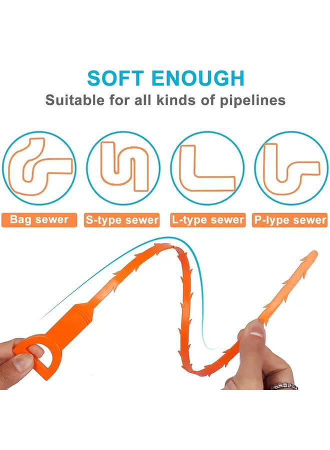 Orange 5pcs Flexible Drain Hair Clog Remover Tool for Sink Tub Toilet Cleaning - Image 1