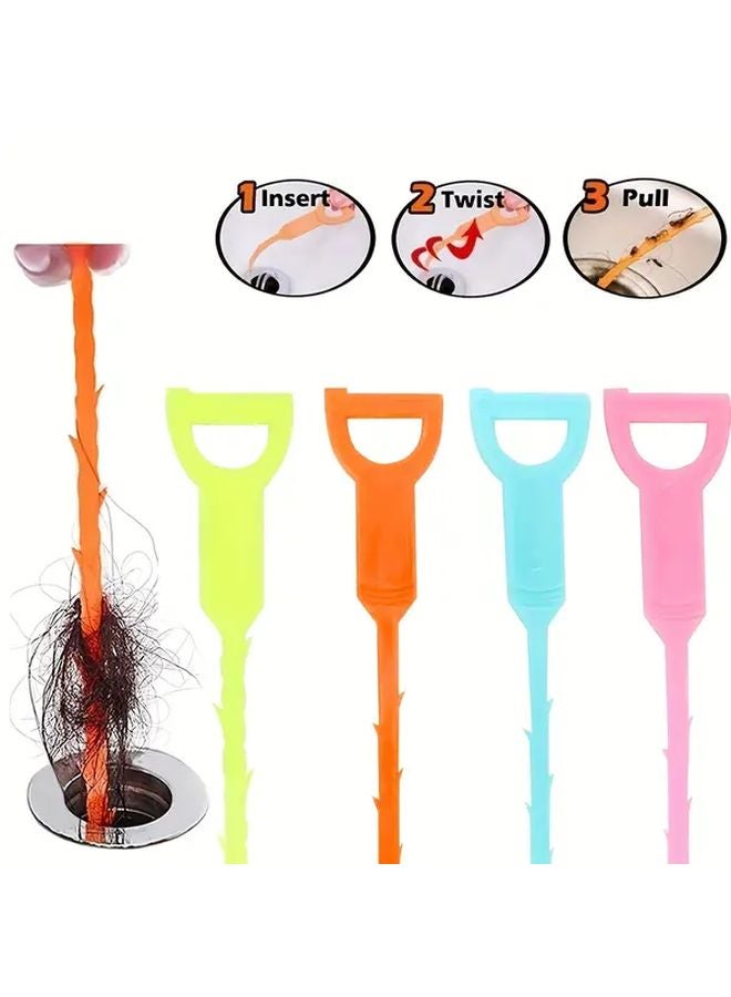 Orange 5pcs Flexible Drain Hair Clog Remover Tool for Sink Tub Toilet Cleaning - Image 2