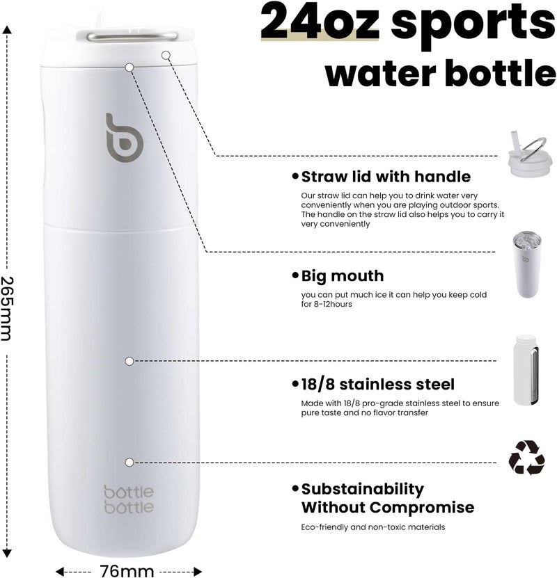 bottle bottle زجاجة زجاجة 24 أونصة زجاجة ماء مع غطاء قشة ومقبض - فولاذ مقاوم للصدأ، مانعة للتسرب، خالية من BPA - Image 3