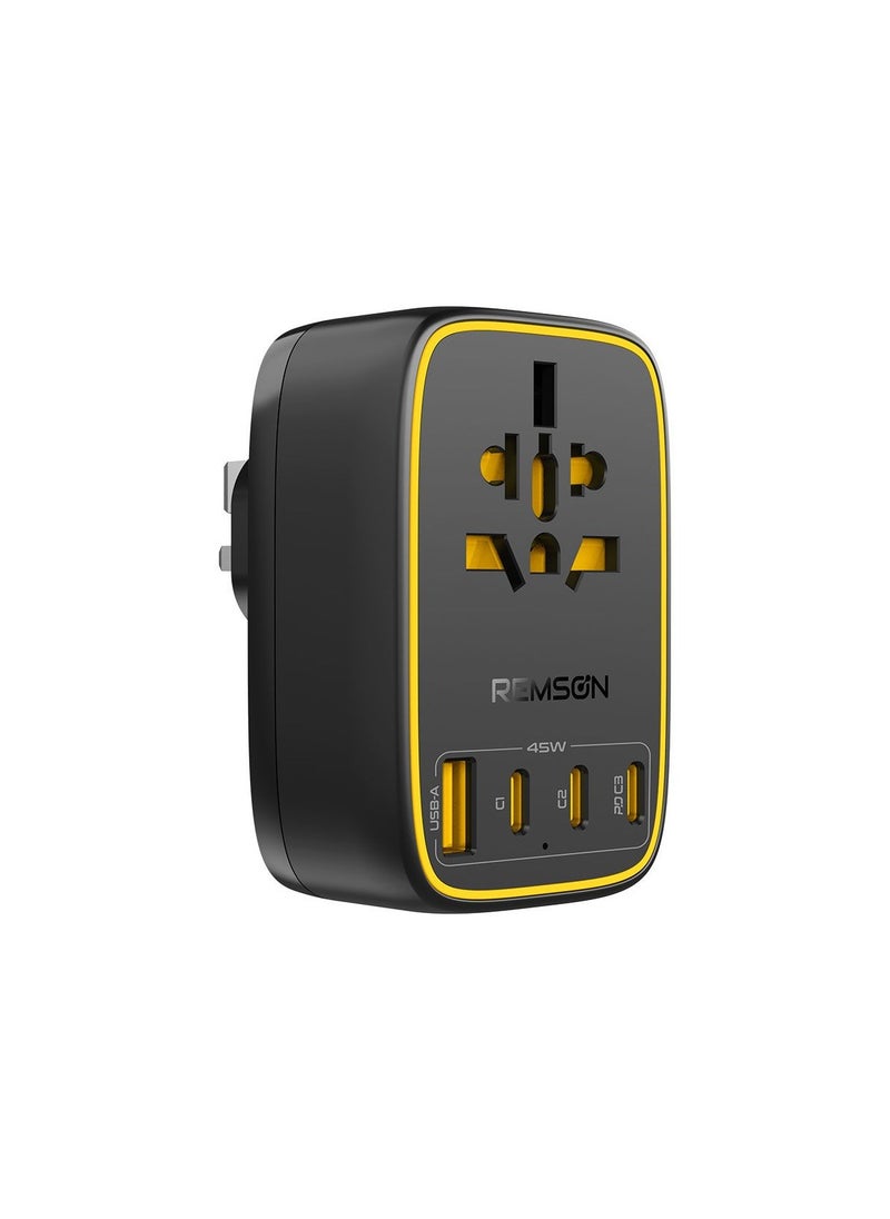 Remson Remson Omni Plug PD GaN 45W World to UK Universal Travel Adapter with 3 USB-C/ 1 USB-A Ports and 1 AC Socket  - Image 1