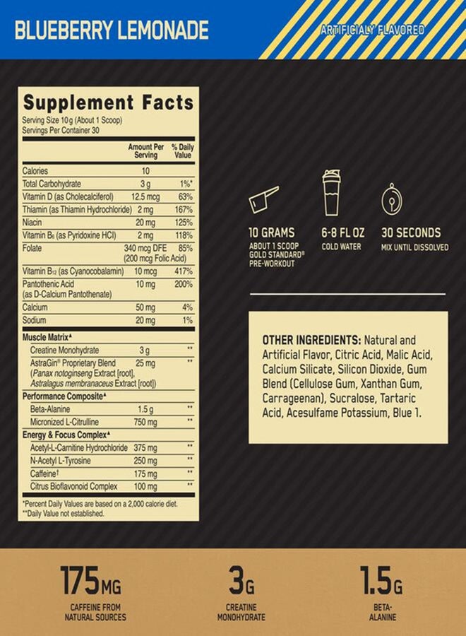 Optimum Nutrition Gold Standard Pre-Workout Dietary Supplement - Blueberry Lemonade - Image 3