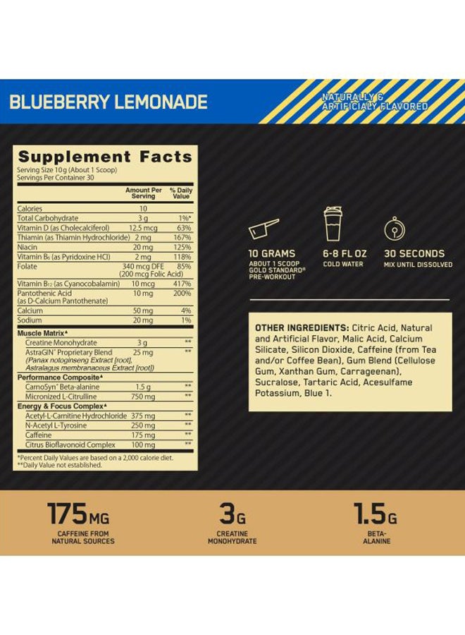 Optimum Nutrition Gold Standard Pre-Workout Dietary Supplement - Blueberry Lemonade - Image 4