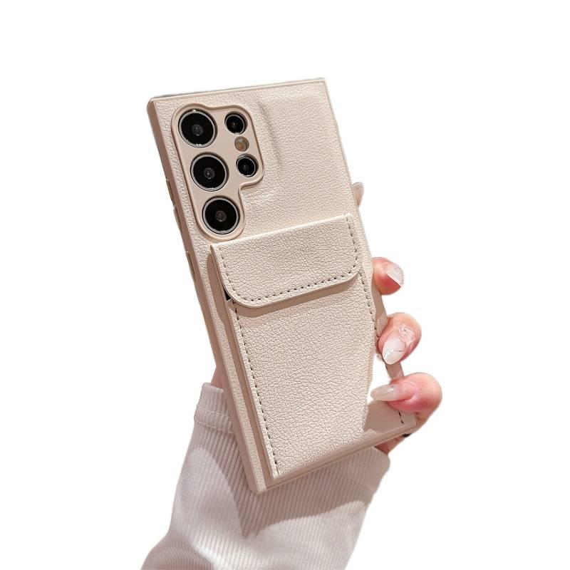 Drop Protection Samsung Galaxy S23 Ultra TPU with Card Holder and Anti Slip Grip in Antique White for Desk Setup - Image 1