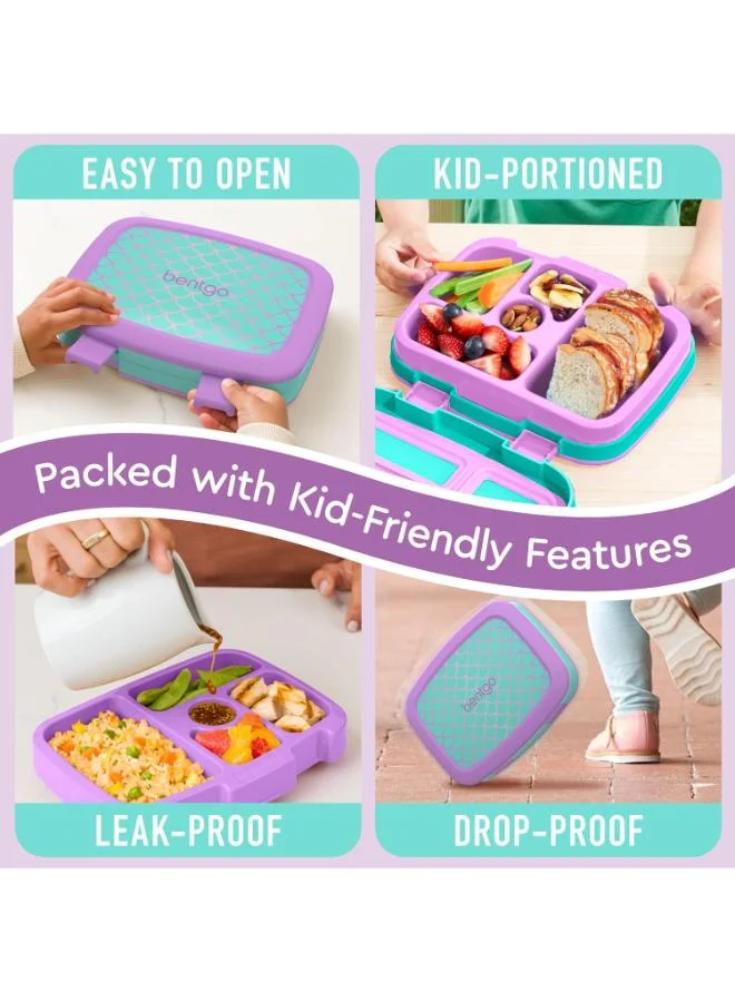 Bentgo Kids Prints Leak Proof 5 Compartment Bento Style Kids Lunch Box - Ideal Portion Sizes For Ages 3 To 7, Bpa Free, Dishwasher Safe, Food - Safe Materials (Mermaid Scales)