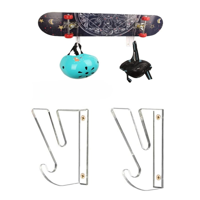 Skateboard Wall Mount: 4mm Premium Acrylic - Sturdy Durable Skateboard Hanger with Storage Hooks for Skateboard Longboard Display and Gear Storage at Home Garage - Image 5