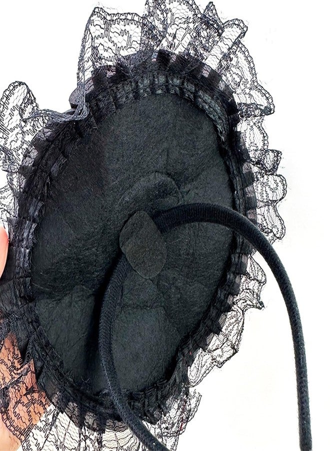 Dzrige Halloween Witch Hat Headband Witch Feather Headwear with Lace Trim Witch Hat Headpiece Accessories for Halloween Party Cosplay (Red) - Image 4