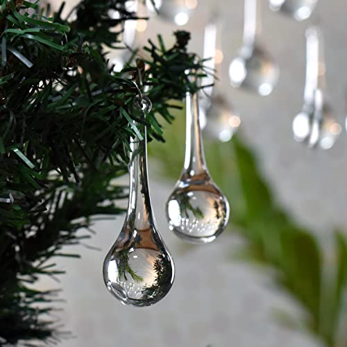 Indian-Shelf IndianShelf 20 Clear Glass Christmas Ornaments for Tree- Teardrop Ornaments- Chandelier Crystals Replacement Drops- Christmas Decorations- Icicles Raindrop Decorative Hanging Ornaments Centerpieces - Image 3