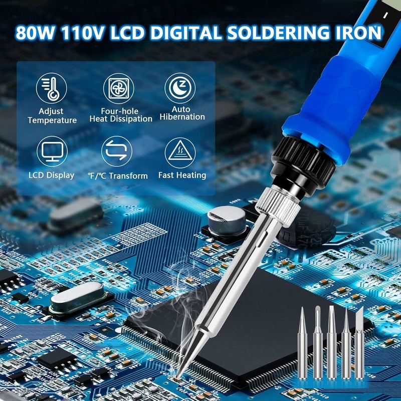 Q-MING Soldering Iron Kit, 80W 110V Upgraded Digital Electric Solder Irons, with LCD Display, 39-in-1 Adjustable Temperature Welding Tool for Metal, Jewelry Electrical Repairs, DIY - Image 2