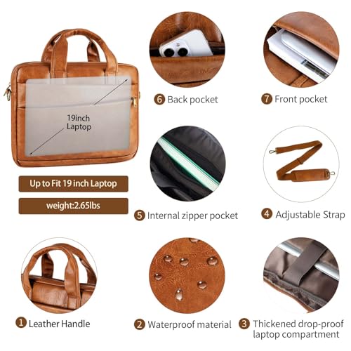 Stuery Faux Leather Messenger Bag for Men 17.3 Inch: Laptop Bag Briefcase Computer Handbags Shoulder Crossbody Bag with Padded Laptop Sleeve for Work College Travel, PU Brown - Image 2