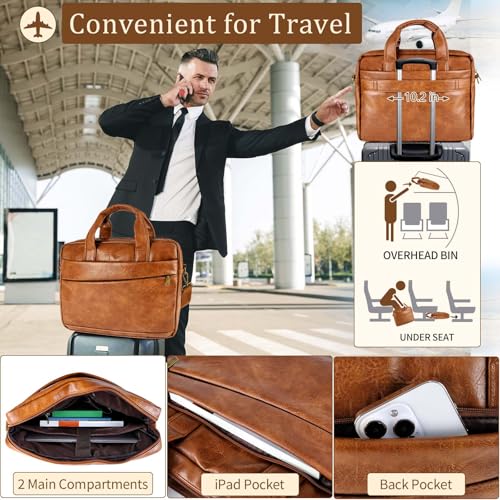 Stuery Faux Leather Messenger Bag for Men 17.3 Inch: Laptop Bag Briefcase Computer Handbags Shoulder Crossbody Bag with Padded Laptop Sleeve for Work College Travel, PU Brown - Image 5
