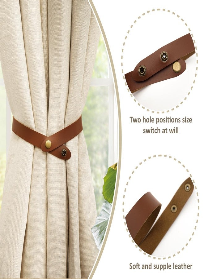 Home Queen PU Leather Curtain Tiebacks, Modern Faux Leather Curtain Straps with Adjustable Buttons, No Drill Holdbacks for Bedroom, Living Room, Hotel, Office, Set of 2,Chocolate - Image 4