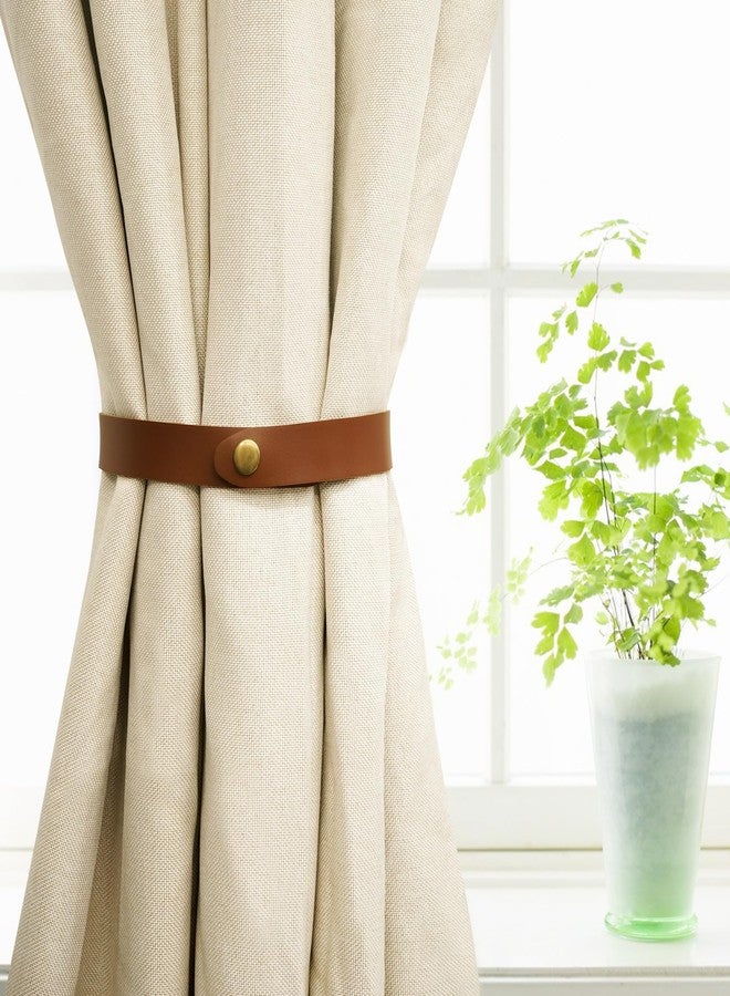Home Queen PU Leather Curtain Tiebacks, Modern Faux Leather Curtain Straps with Adjustable Buttons, No Drill Holdbacks for Bedroom, Living Room, Hotel, Office, Set of 2,Chocolate - Image 2