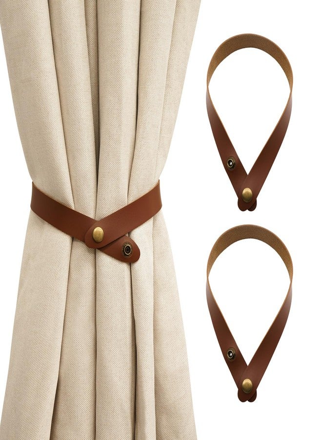 Home Queen PU Leather Curtain Tiebacks, Modern Faux Leather Curtain Straps with Adjustable Buttons, No Drill Holdbacks for Bedroom, Living Room, Hotel, Office, Set of 2,Chocolate - Image 1