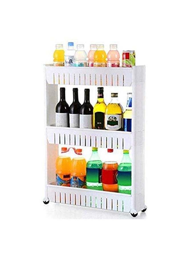 Generic 3-Tier Slim Slide Storage Tower Rack Shelf With Wheel White 54 x 12 x 72cm  - Image 2
