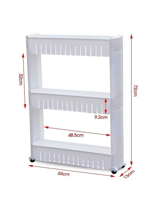 Generic 3-Tier Slim Slide Storage Tower Rack Shelf With Wheel White 54 x 12 x 72cm  - Image 4