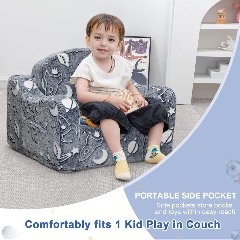 Airpanda Comfy Toddler Couch and Chair for Kids with Blanket, 2-in-1 Soft Plush Fold Out Kids Sofa Chairs for Girls and Boys, Convertible Sofa to Lounger for Playroom, Glowing Starry Sky - Image 4