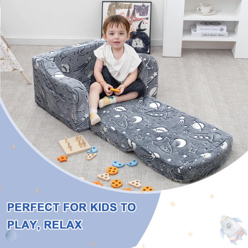 Airpanda Comfy Toddler Couch and Chair for Kids with Blanket, 2-in-1 Soft Plush Fold Out Kids Sofa Chairs for Girls and Boys, Convertible Sofa to Lounger for Playroom, Glowing Starry Sky - Image 5