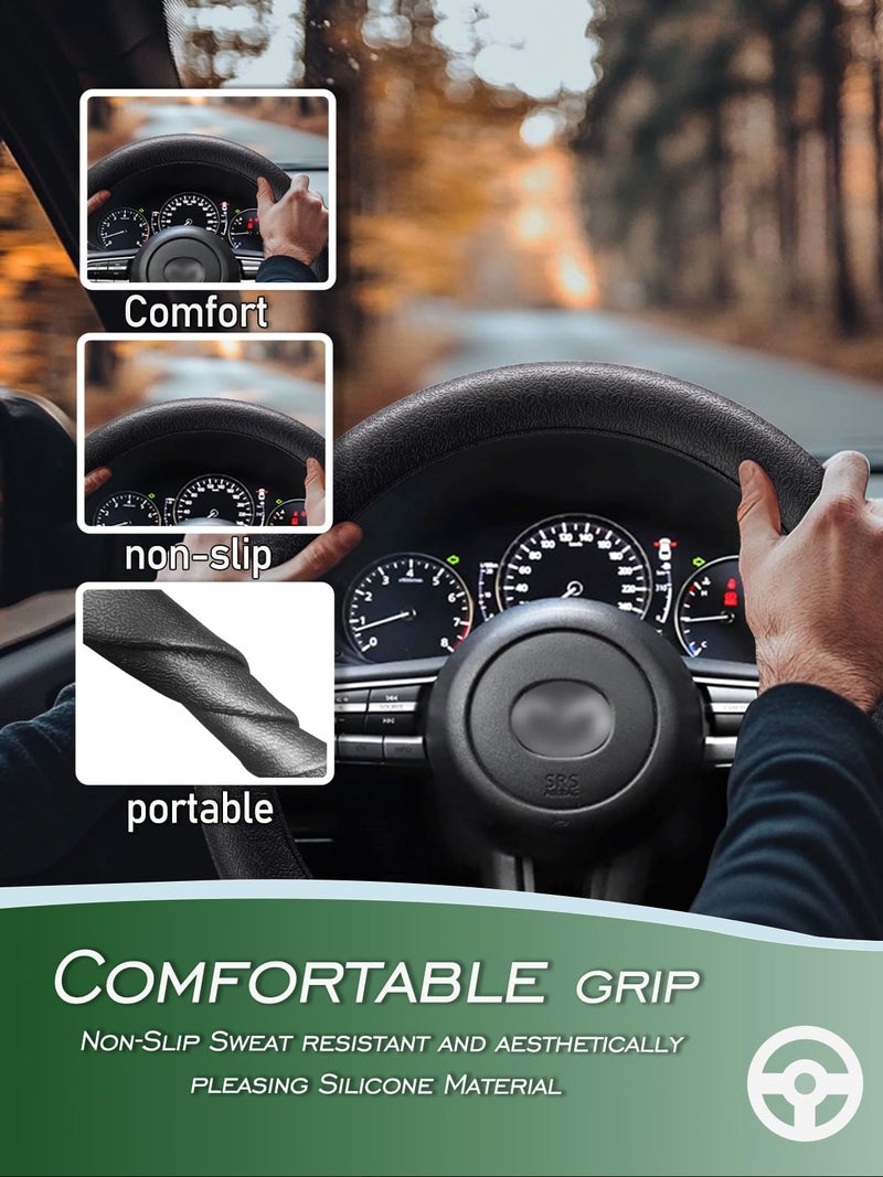 LRITER Car Steering Wheel Cover, Non-Slip Silicone Material, Multiple Color Choices, Universal Auto Parts Steering Wheel Cover, Suitable for Most Cars (Black) - Image 2