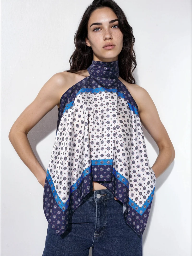 Halter Neck Satin Scarf Top