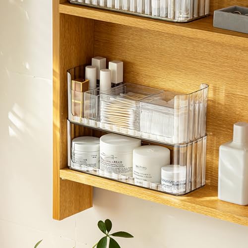 MORNITE 2-Tier Medicine Cabinet Shelves Organizer, Makeup Storage Holder Compartments, Shelf Trays for Bathroom Cabinet Wall, Counter, Vanity, Kitchen - Clear - Image 1