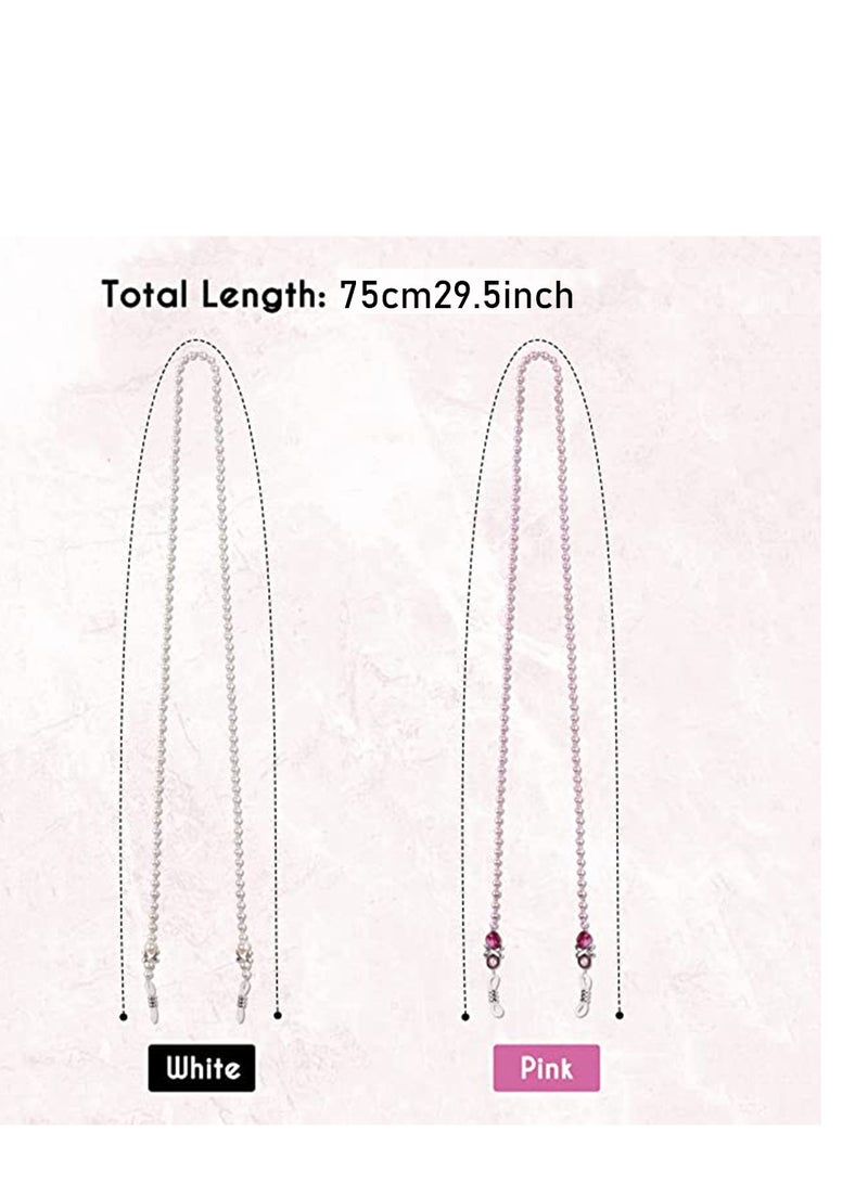 Excefore Sunglasses Chain Pearl Eyeglass Mask Chain Holder Hook and Loop Closure Anti-Lost Elegant Sunglasses Reading Glasses Myopic Scope Eyewear Lanyards for Women Girls 2PCS - Image 2