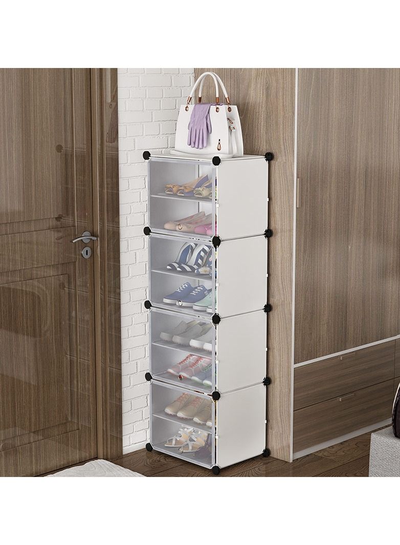 8 -Cube Plastic Shoe Storage Organizer Units, Stackable Shoe Organizing Rack, Closed Shoe Organizer Boxes Bins with Doors, Space Saving Shoe Storage Cabinet for Heels, Boots, Slippers 