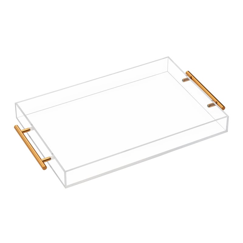 Clear Acrylic Tray with Metal HandleNo Need to Assemblefor OttomanCoffee Table Breakfast Tea Food Butler Decorative Tray 12x18 Inch Clear