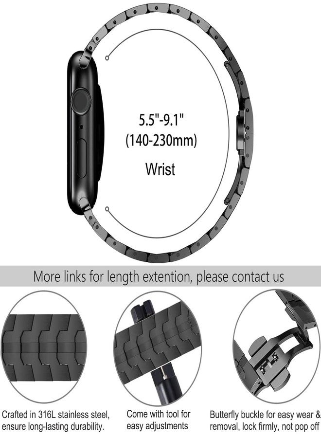 WINGLE Stainless Steel Bands for Apple Watch Band Ultra 3/2/1 Band Ultra 49mm 46mm 45mm 44mm 42mm Series 11/10 SE 3/2/1 Men, 24mm Wide Business Rugged Metal Bands for iWatch 9 8 7 6 5 4 3 2 1, Black - Image 5