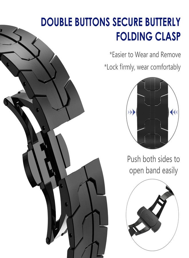 WINGLE Stainless Steel Bands for Apple Watch Band Ultra 3/2/1 Band Ultra 49mm 46mm 45mm 44mm 42mm Series 11/10 SE 3/2/1 Men, 24mm Wide Business Rugged Metal Bands for iWatch 9 8 7 6 5 4 3 2 1, Black - Image 4