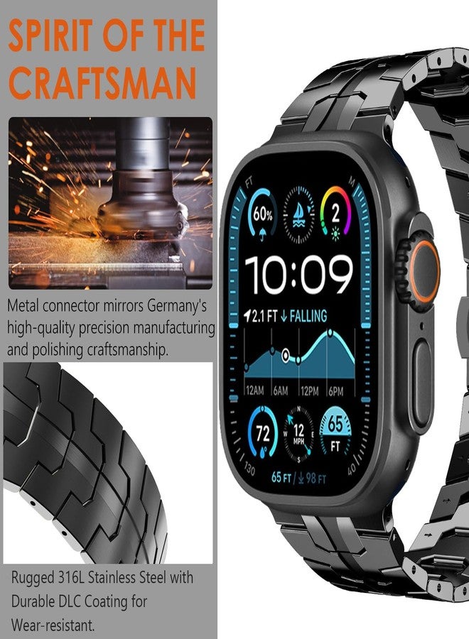 WINGLE Stainless Steel Bands for Apple Watch Band Ultra 3/2/1 Band Ultra 49mm 46mm 45mm 44mm 42mm Series 11/10 SE 3/2/1 Men, 24mm Wide Business Rugged Metal Bands for iWatch 9 8 7 6 5 4 3 2 1, Black - Image 3