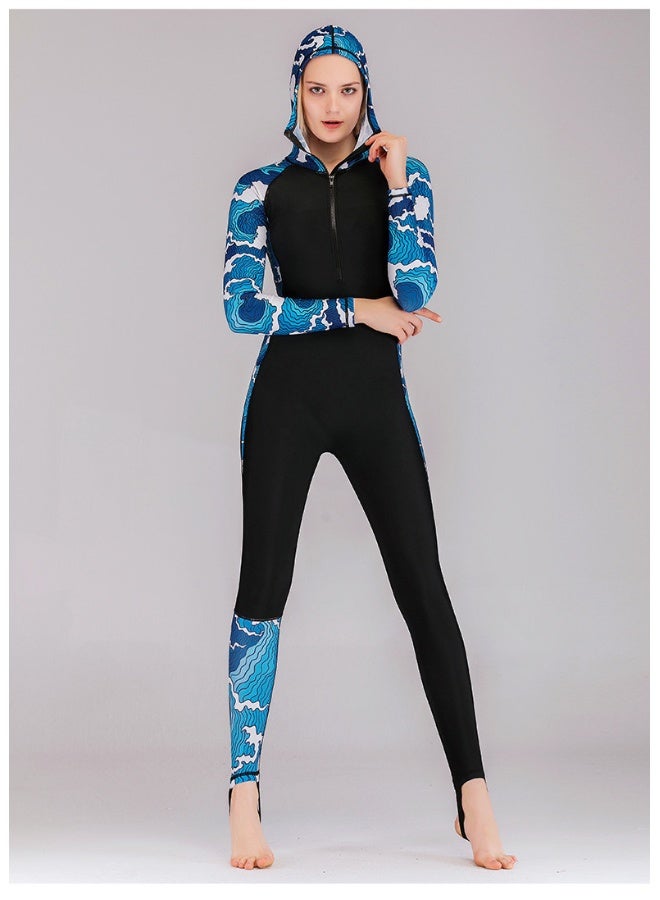 NIBEMINENT Women One-Piece Long Sleeve Pattern Wetsuit Zipper Hoodied Diving Suit Full Body Surfsuit for Water Sport  - Image 1