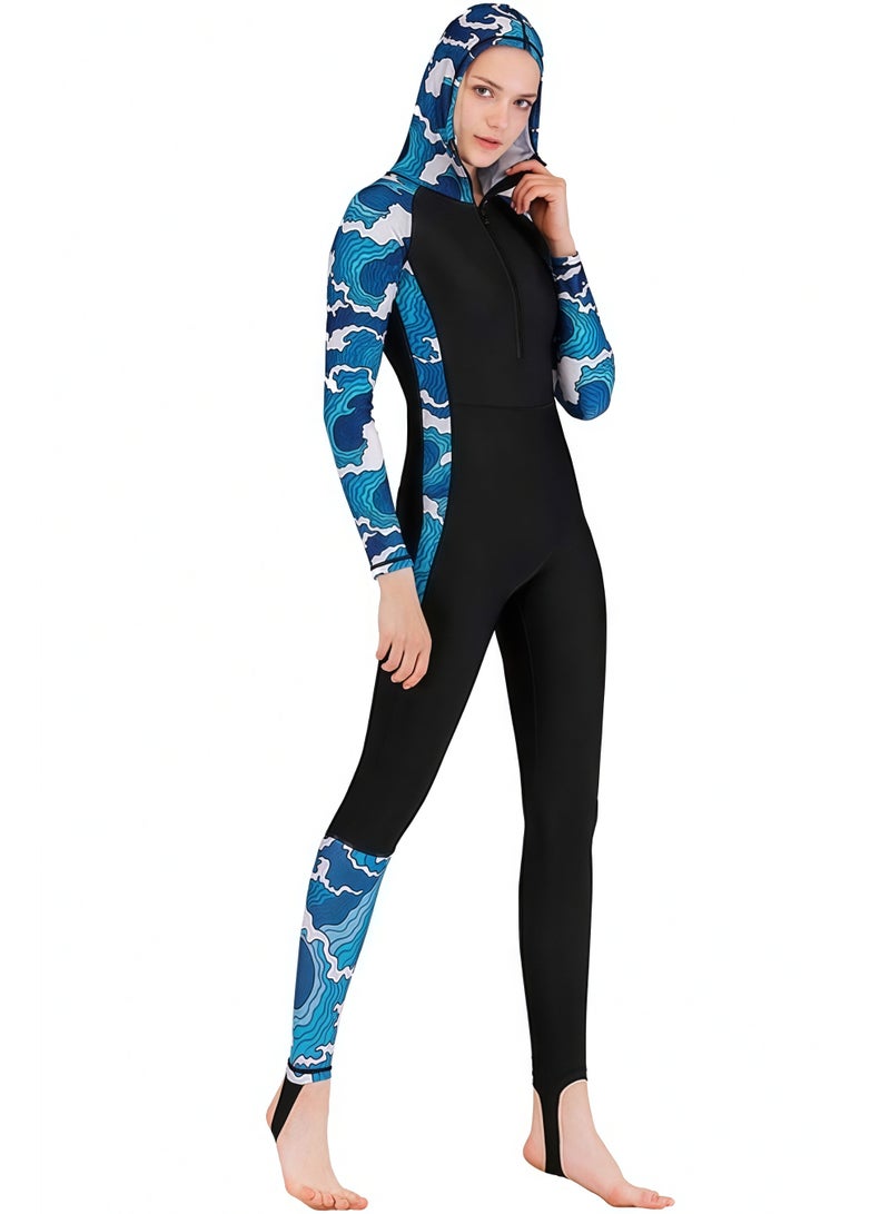 NIBEMINENT Women One-Piece Long Sleeve Pattern Wetsuit Zipper Hoodied Diving Suit Full Body Surfsuit for Water Sport  - Image 3