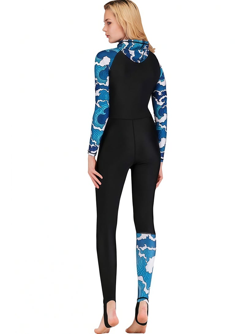 NIBEMINENT Women One-Piece Long Sleeve Pattern Wetsuit Zipper Hoodied Diving Suit Full Body Surfsuit for Water Sport  - Image 5