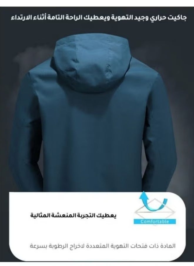 REOCLE Men's Outdoor Softshell Jacket Waterproof Breathable Hoodie Fleece Softshell Coat for Outdoors Running Cycling Hiking Climbing Black  - Image 5
