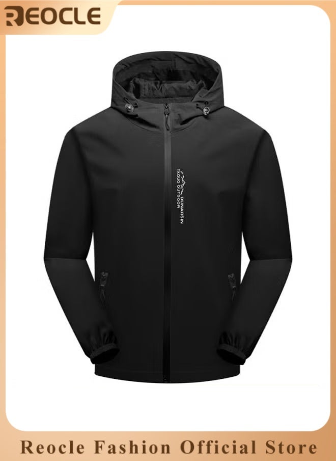 REOCLE Men's Outdoor Softshell Jacket Waterproof Breathable Hoodie Fleece Softshell Coat for Outdoors Running Cycling Hiking Climbing Black  - Image 1