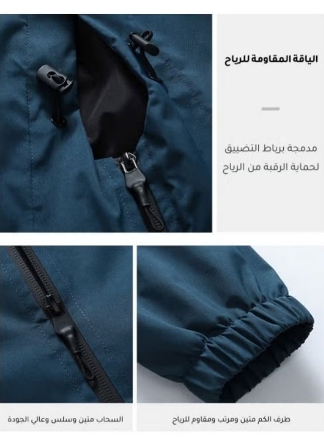 ريوكل - جاكيت سوفت شيل خارجي رجالي مقاوم للماء مقاوم للماء بقلنسوة من الصوف الناعم للرجال للجري في الهواء الطلق وركوب الدراجات والمشي لمسافات طويلة والتسلق أسود - Image 1