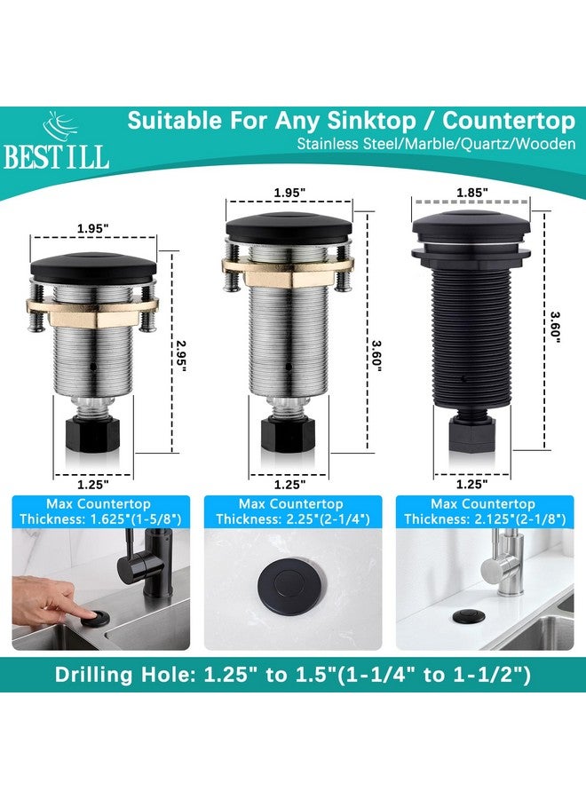 Bestill BESTILL Garbage Disposal Air Switch Kit - UL Listed, Brass 3.6" Long Push Button for Waste Disposer, Cordless Sink Top Switch Button, Matte Black, Compatible with all Garbage Disposals  - Image 3