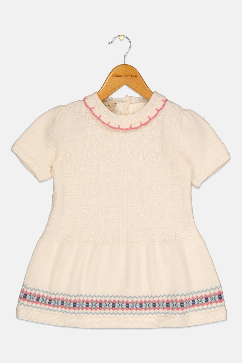 GUCCI Toddlers Girl Textured Dress, Cream - Image 1