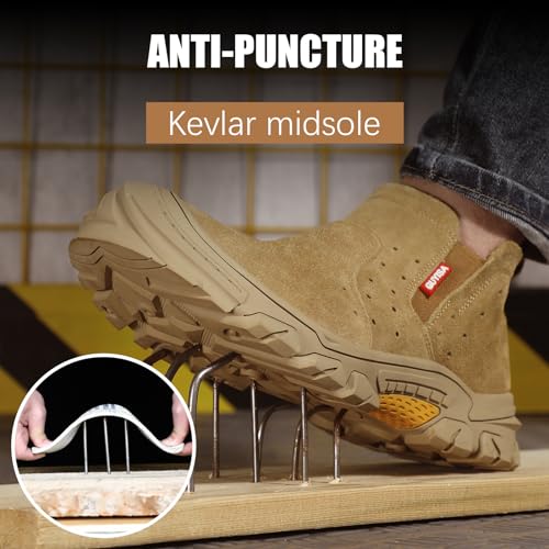 GLANOUDUN Work Boots for Men Slip on Welding Steel Toe Boots Indestructible Steel Toe Shoes for Men Comfortable Men's Work Shoes Anti Smashing Construction Safety Footwear Brown - Image 4