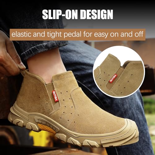 GLANOUDUN Work Boots for Men Slip on Welding Steel Toe Boots Indestructible Steel Toe Shoes for Men Comfortable Men's Work Shoes Anti Smashing Construction Safety Footwear Brown - Image 5