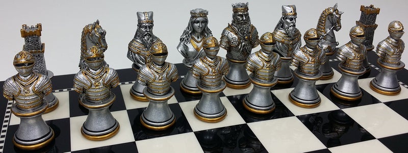 HPL Medieval Times Crusades Knight Chess Men Set Gold & Silver Busts - NO Board - Image 5